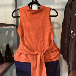 Mock Neck Sleeveless Tie Front Sweater
